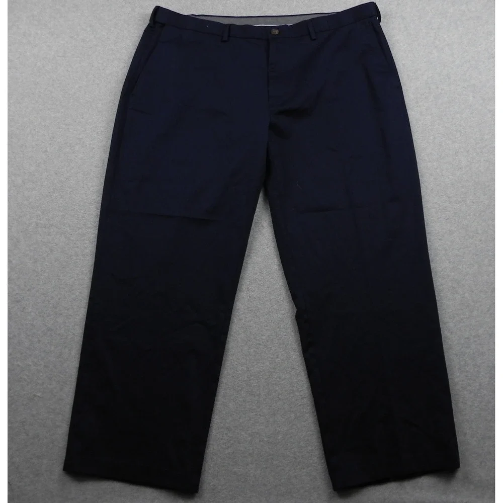 Haggar Khaki Pants Mens 42x30 Classic Fit Premium No Iron Navy Blue Stretch Flex